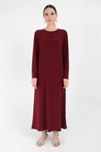 Düz Bisklet Yaka Uzun Kol İç Sandy Elbise 3202 Bordo - 7