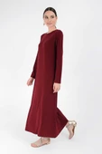 Düz Bisklet Yaka Uzun Kol İç Sandy Elbise 3202 Bordo - 2