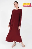 Düz Bisklet Yaka Uzun Kol İç Sandy Elbise 3202 Bordo - 5