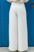 Büyük Beden Fermuarlı Kemer Aksesuarlı Pantolon Etek 0125-1 Ekru - 4