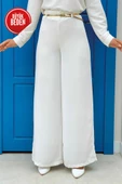 Büyük Beden Fermuarlı Kemer Aksesuarlı Pantolon Etek 0125-1 Ekru - 1