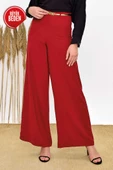 Büyük Beden Fermuarlı Kemer Aksesuarlı Pantolon Etek 0125-1 Bordo thumbnail 1