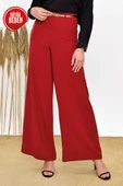 Büyük Beden Fermuarlı Kemer Aksesuarlı Pantolon Etek 0125-1 Bordo thumbnail 5