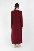 Büyük Beden Düz Bisklet Yaka Uzun Kol İç Sandy Elbise 3202-1 Bordo - 8