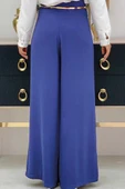 Büyük Beden Fermuarlı Kemer Aksesuarlı Pantolon Etek 0125-1 İndigo thumbnail 4