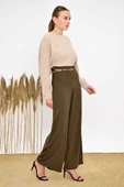 Büyük Beden Fermuarlı Kemer Aksesuarlı Pantolon Etek 0125-1 Haki thumbnail 3