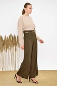 Büyük Beden Fermuarlı Kemer Aksesuarlı Pantolon Etek 0125-1 Haki thumbnail 7