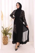 Tül İşleme Detay Pul Payetli Abaya 7376 Gold thumbnail 1