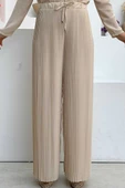 Bel Lastikli Bağcık Görünümlü Piliseli Pantolon 0129 Taş thumbnail 1
