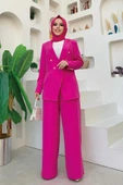 Düğme Detay Blazer Ceket Bol Pantolon Takım 8302 Fuşya thumbnail 1