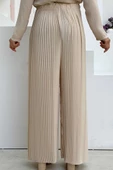 Bel Lastikli Bağcık Görünümlü Piliseli Pantolon 0129 Taş thumbnail 2