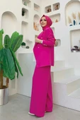 Düğme Detay Blazer Ceket Bol Pantolon Takım 8302 Fuşya thumbnail 3