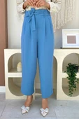 Fermuarlı Bel Bağcıklı Pantolon 0174 Mavi - 1