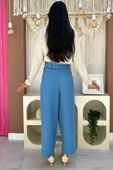 Fermuarlı Bel Bağcıklı Pantolon 0174 Mavi - 4