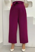 Fermuarlı Bel Bağcıklı Pantolon 0174 Mor - 1