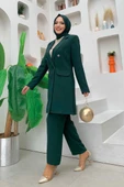 Düğme Detaylı Kısa Ceket Pantolon Takım 8352 Zümrüt thumbnail 2