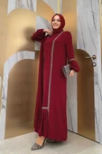 Taş Detaylı Abaya Sıfır Kol Elbise Takım 3657 Bordo thumbnail 3