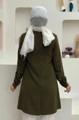 Kol Manşetleri Düğmeli Bisiklet Yaka Uzun Tunik 2649 Haki thumbnail 2