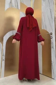 Taş Detaylı Abaya Sıfır Kol Elbise Takım 3657 Bordo thumbnail 8