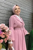 Kemer Aksesualrı Şifon Detaylı Abaya ve İçlik Takım 8391 Pudra thumbnail 4