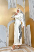 Etek Püskül Detay Kemer Aksesuarlı Saten Abiye Elbise 3763 Ekru thumbnail 2