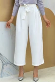 Fermuarlı Bel Bağcıklı Pantolon 0174 Ekru - 2