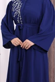 Omuz Taş İşlemeli Bel Bağlamalı Ferace 7805 Lacivert thumbnail 7