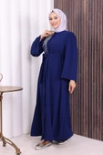 Omuz Taş İşlemeli Bel Bağlamalı Ferace 7805 Lacivert thumbnail 4