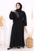 Omuz Taş İşlemeli Bel Bağlamalı Ferace 7805 Siyah thumbnail 2