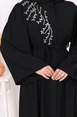Omuz Taş İşlemeli Bel Bağlamalı Ferace 7805 Siyah thumbnail 4