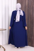 Omuz Taş İşlemeli Bel Bağlamalı Ferace 7805 Lacivert thumbnail 5