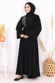 Omuz Taş İşlemeli Bel Bağlamalı Ferace 7805 Siyah thumbnail 1