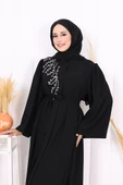 Omuz Taş İşlemeli Bel Bağlamalı Ferace 7805 Siyah thumbnail 5