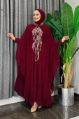 Pul Payet İşlemeli Şifon Pelerinli Elbiseli Abiye Takım 3774 Bordo thumbnail 3