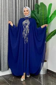 Pul Payet İşlemeli Şifon Pelerinli Elbiseli Abiye Takım 3774 Lacivert - 1