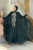Pul Payet İşlemeli Şifon Pelerinli Elbiseli Abiye Takım 3774 Zümrüt thumbnail 3