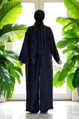 Dantel Abaya Bel Kuşaklı Cep Detaylı Tulum Takım 3782 Siyah thumbnail 2