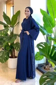 Dantel Abaya Bel Kuşaklı Cep Detaylı Tulum Takım 3782 Lacivert thumbnail 2