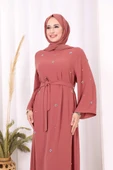 Taş Detaylı Bel Kuşaklı Elbise 3797 Gül Kurusu thumbnail 3
