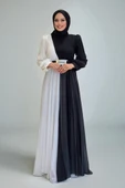 İki Renkli Şifon Bel Kemer Aksesuarlı Abiye Elbise 3806 Siyah thumbnail 2