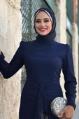 Ön Zincir Püskül Detay Balık Model Abiye Elbise 3810 Lacivert - 4
