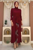 Ön Zincir Püskül Detay Balık Model Abiye Elbise 3810 Bordo thumbnail 1