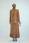Ön Zincir Püskül Detay Balık Model Abiye Elbise 3810 Taba thumbnail 2