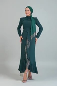 Ön Zincir Püskül Detay Balık Model Abiye Elbise 3810 Zümrüt thumbnail 1
