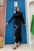 Ön Zincir Püskül Detay Balık Model Abiye Elbise 3810 Siyah thumbnail 2