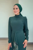 Ön Zincir Püskül Detay Balık Model Abiye Elbise 3810 Zümrüt thumbnail 4