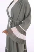 Kol ve Etek Ucu İki Renkli Bel Kuşaklı Piliseli Abaya 7454 Mint - 5