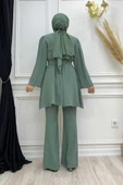 Taş İşleme Detaylı Kuşaklı Tunik ve Pantolonlu Takım 8432 Mint thumbnail 4