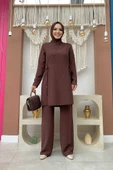 Taş Baskı Desenli Tunik Pantolon Takım 8447 Kahverengi thumbnail 1