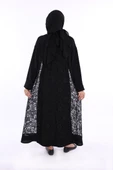 Yakalı Dantel Güpür Detay Abaya 7830 Siyah thumbnail 3